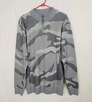 Whipper In grey camo quarter zip knit pull over sweater Size Large Golf Active